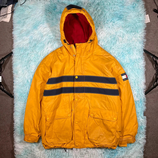 Vintage 90s Yellow Tommy Hilfiger Fleeced Jacket - Large