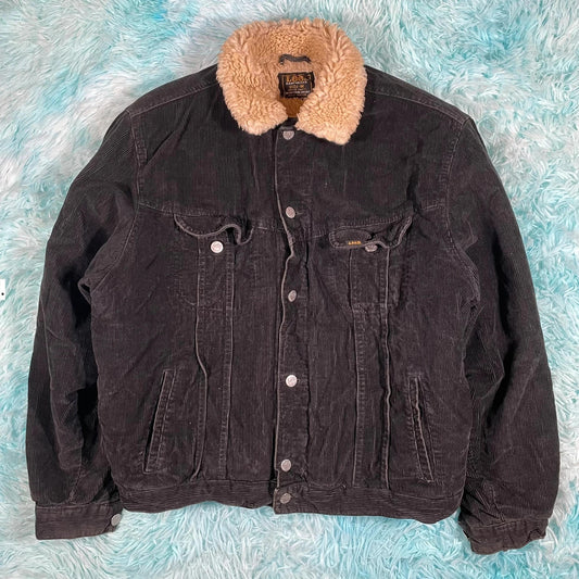 Vintage Black Lee Corduroy Jacket Sherpa Lined - Medium