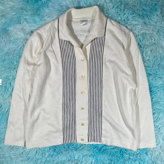Vintage 80s White Striped Shirt - Medium