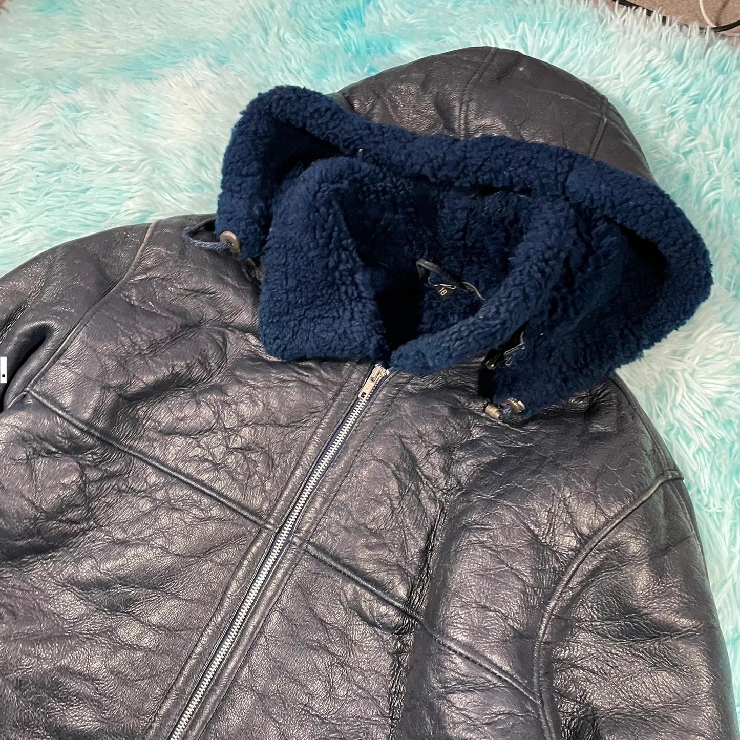 Vintage 90s Navy Shearling Jacket - Size 18