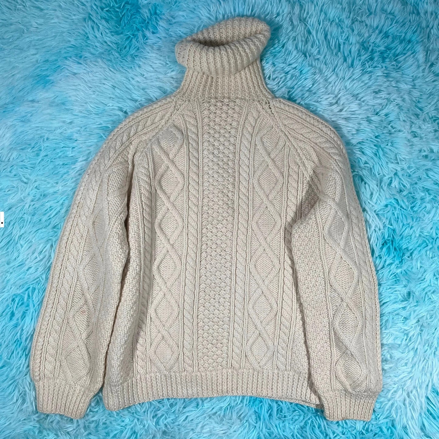 Vintage Cream Turtleneck Arran Knit Jumper - Small
