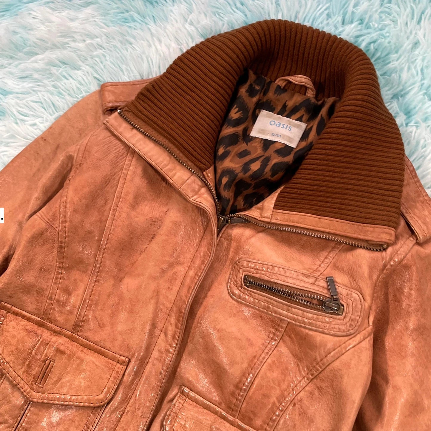 Vintage 00s Brown Oasis Fitted Leather Jacket - Size 10