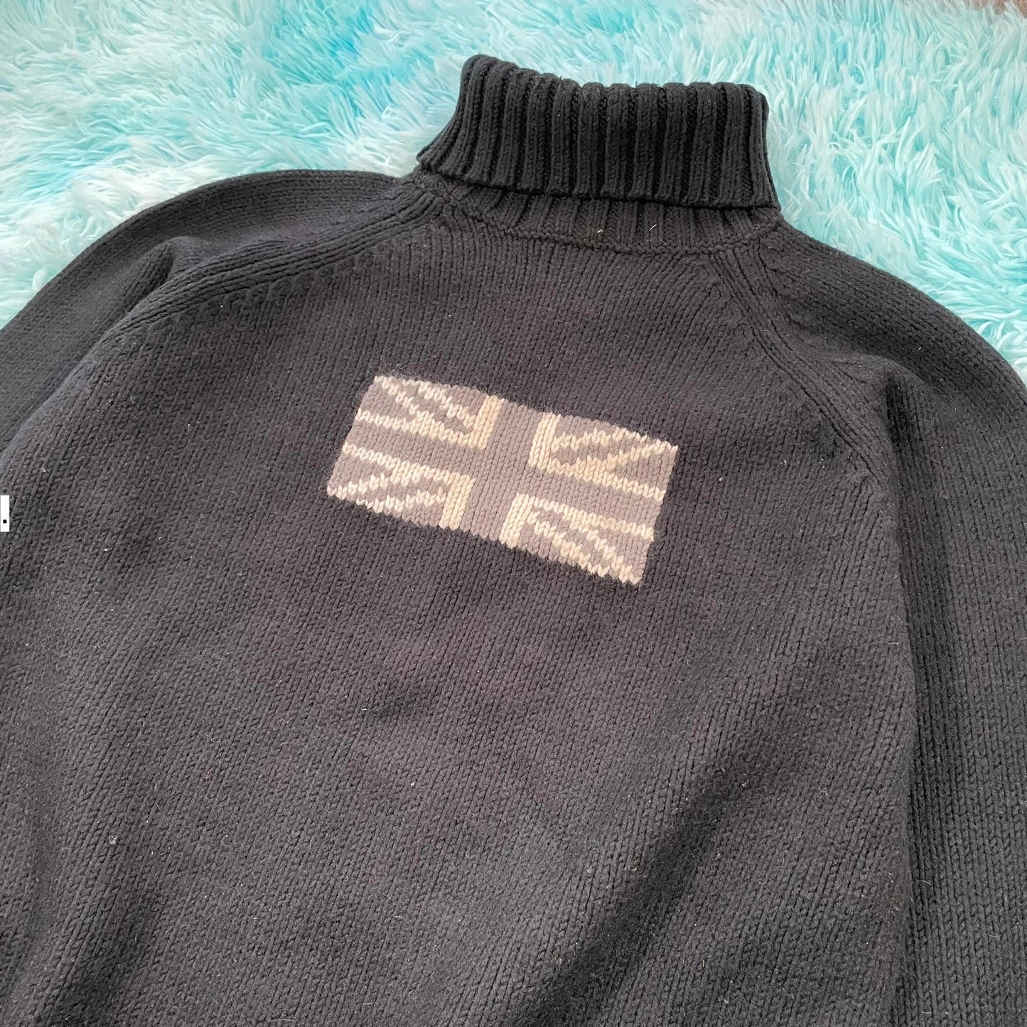 Vintage 90s Black Burton GB Flag Turtle Neck Knitted Jumper - Medium