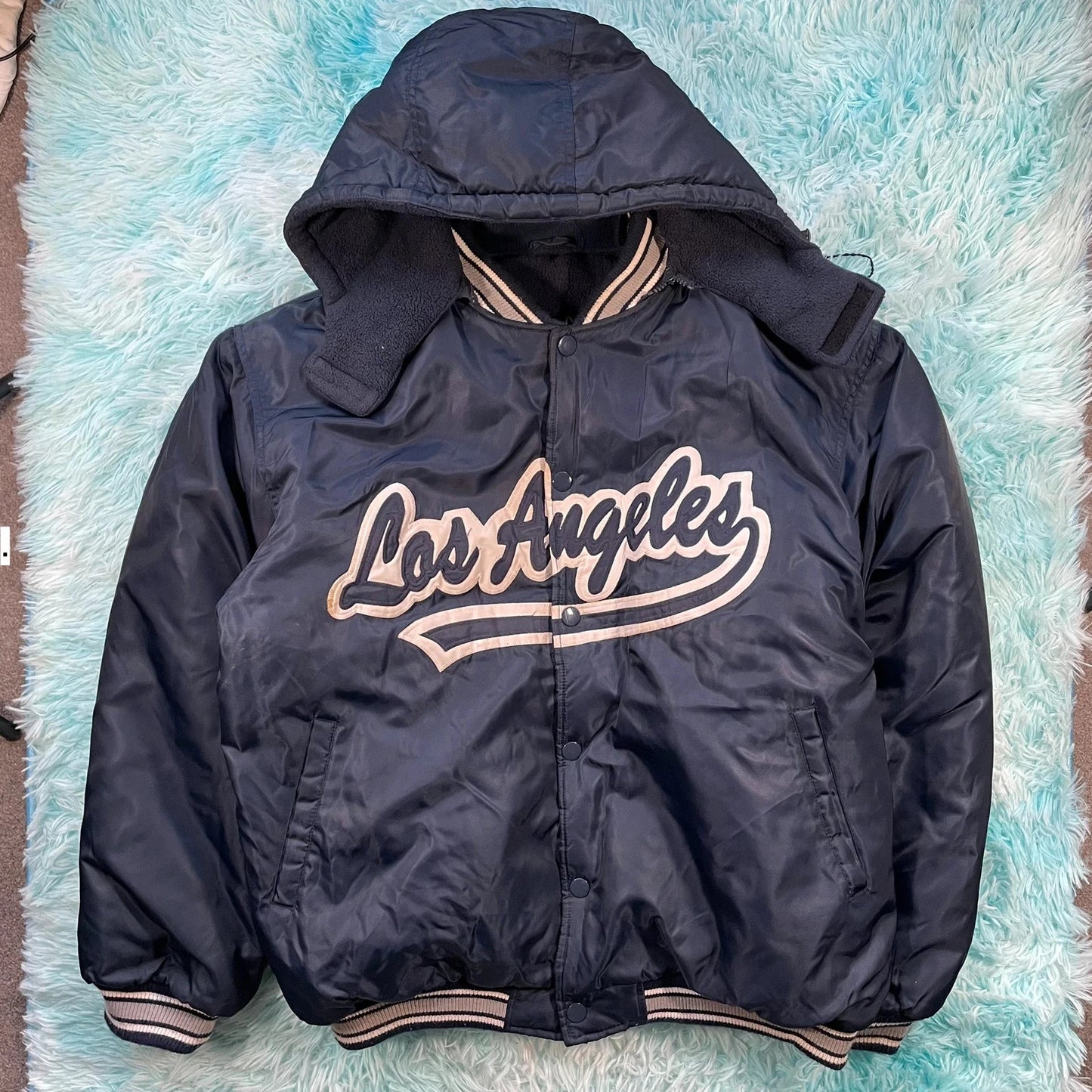 Vintage 00s Navy Los Angeles Baseball Puffer Jacket - XL