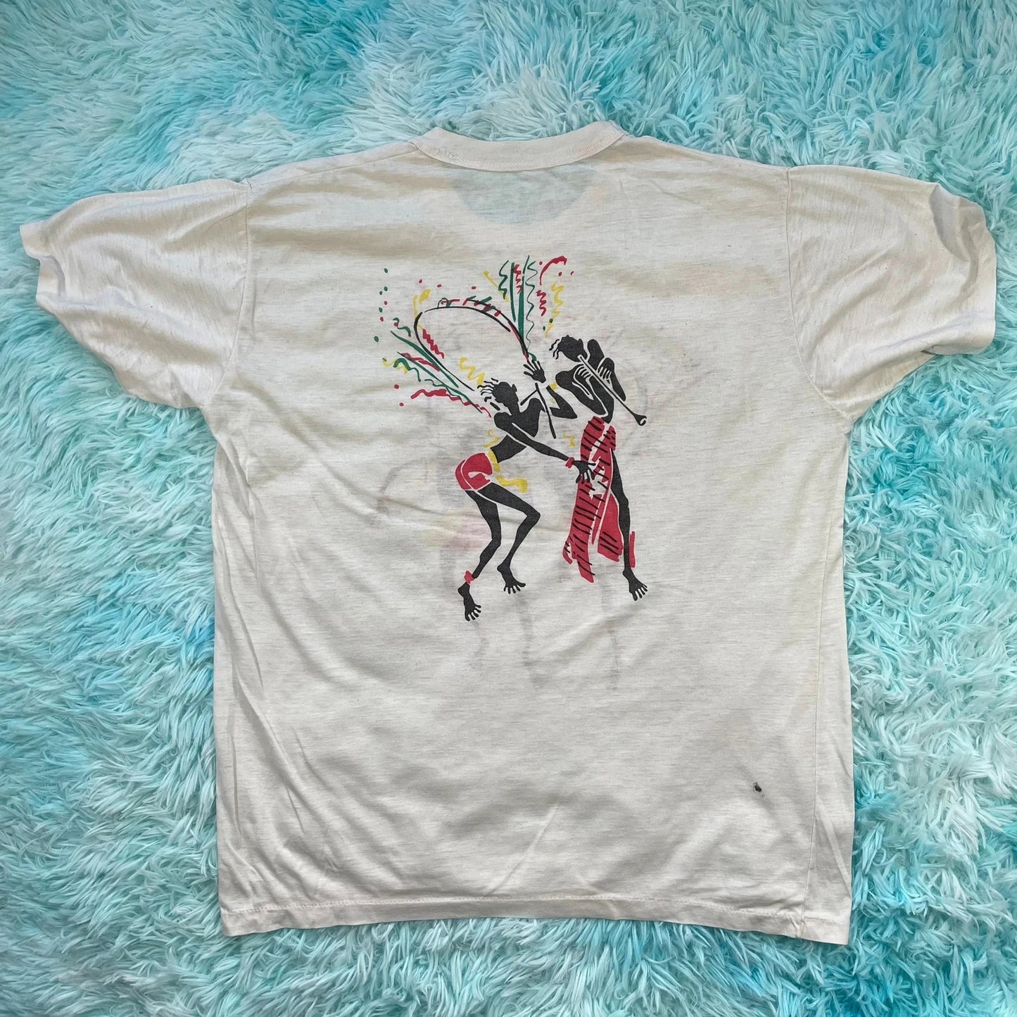 Vintage 80s White Carnival Graphic T Shirt - Medium