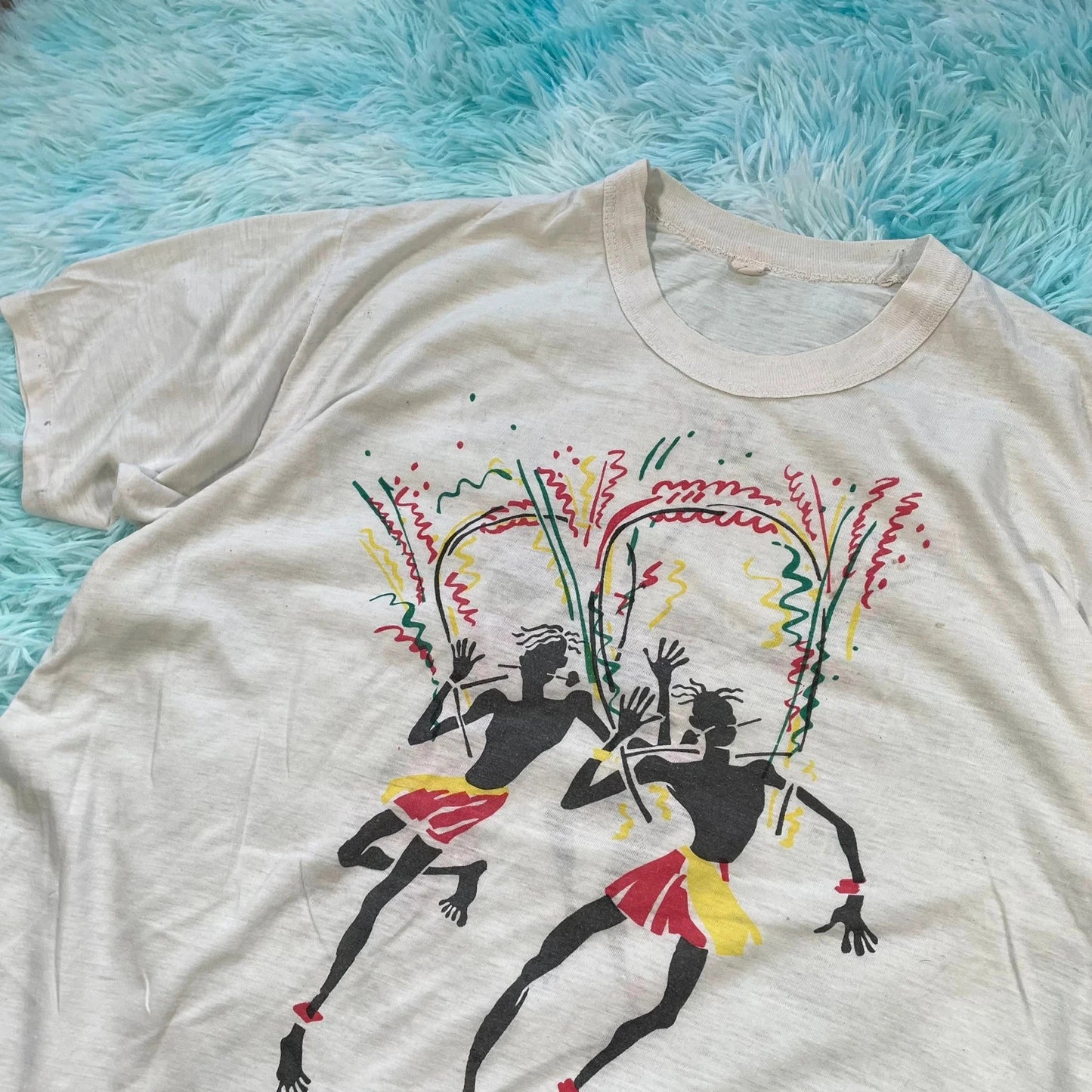 Vintage 80s White Carnival Graphic T Shirt - Medium