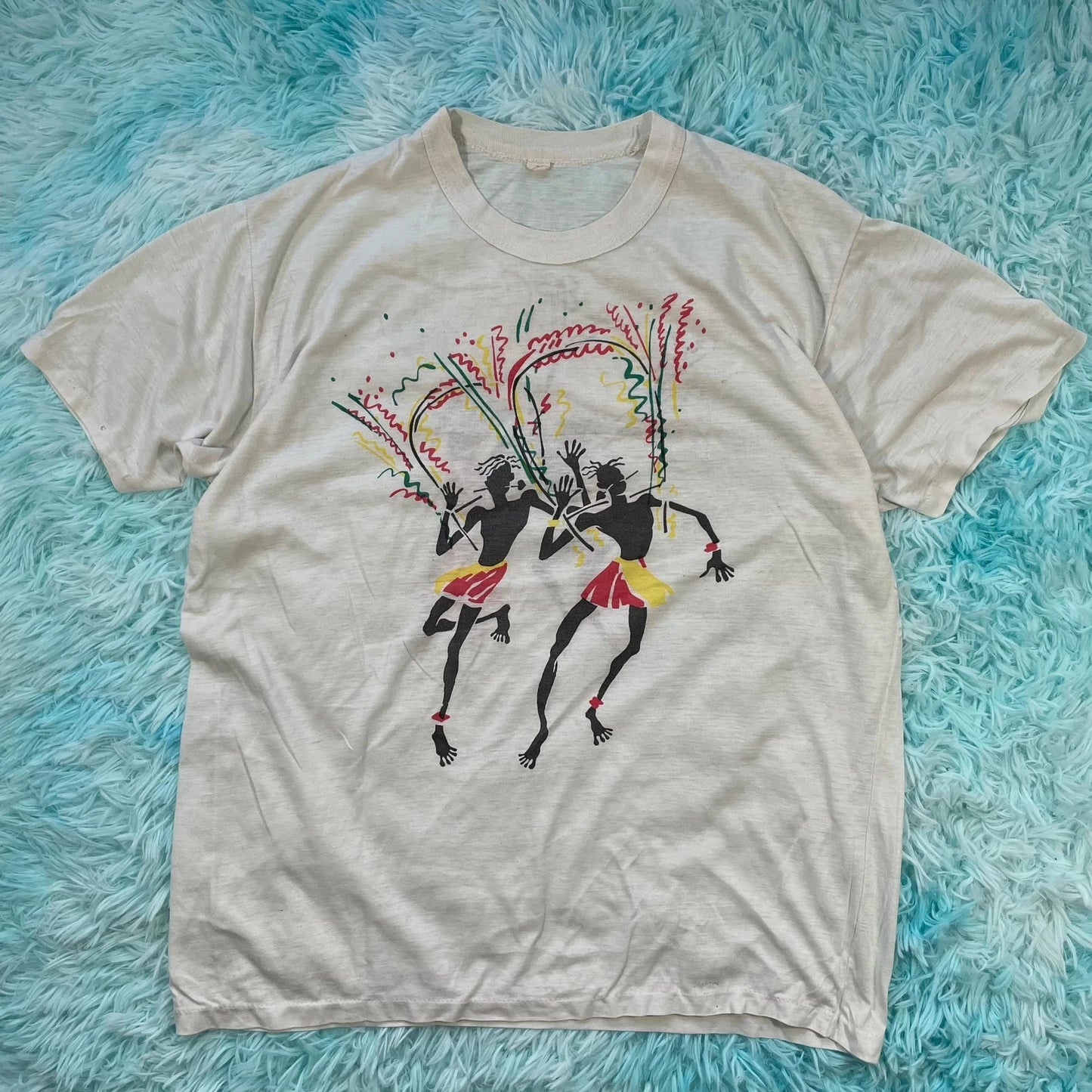 Vintage 80s White Carnival Graphic T Shirt - Medium