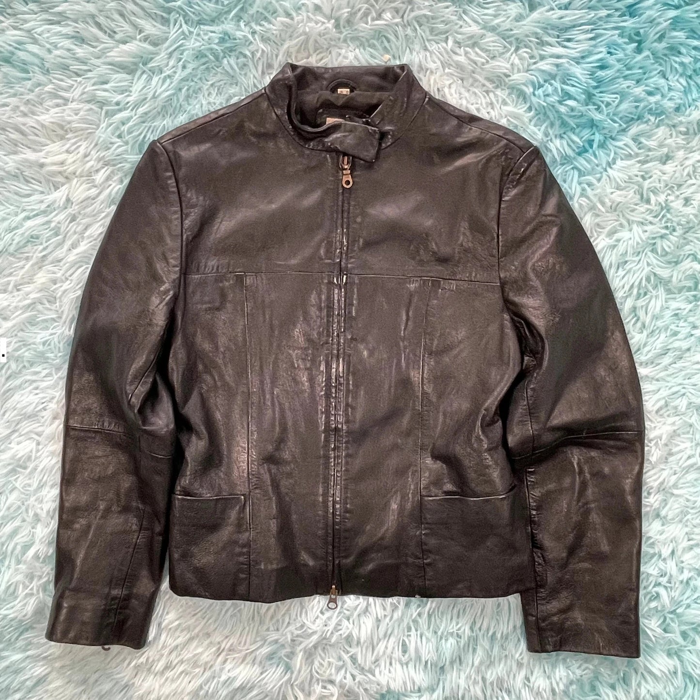 Vintage 90s Boxy Leather Jacket - Size 12