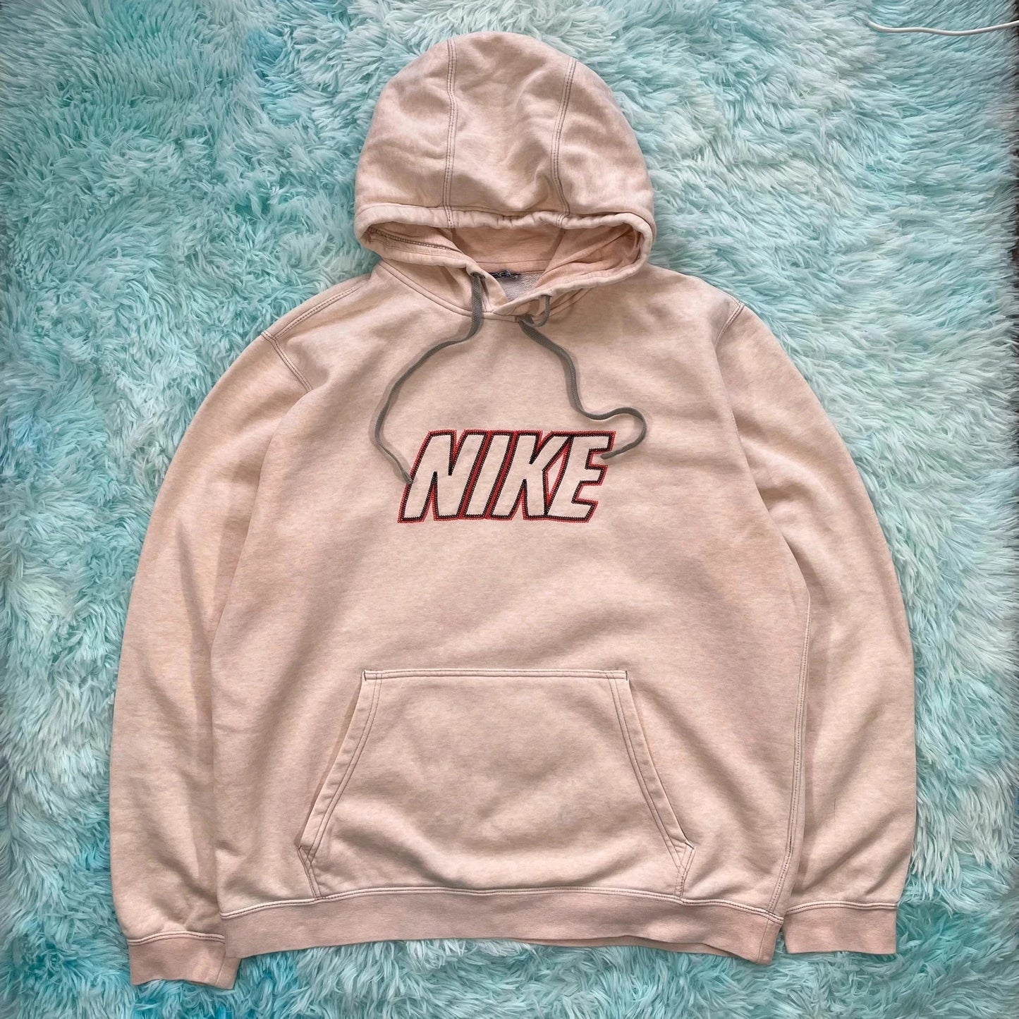 Light Rose Pink Nike Club Hoodie Spellout - Large