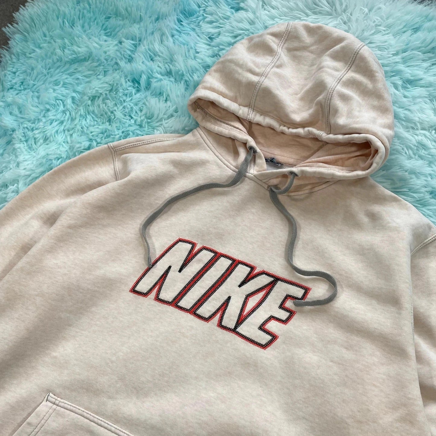Light Rose Pink Nike Club Hoodie Spellout - Large