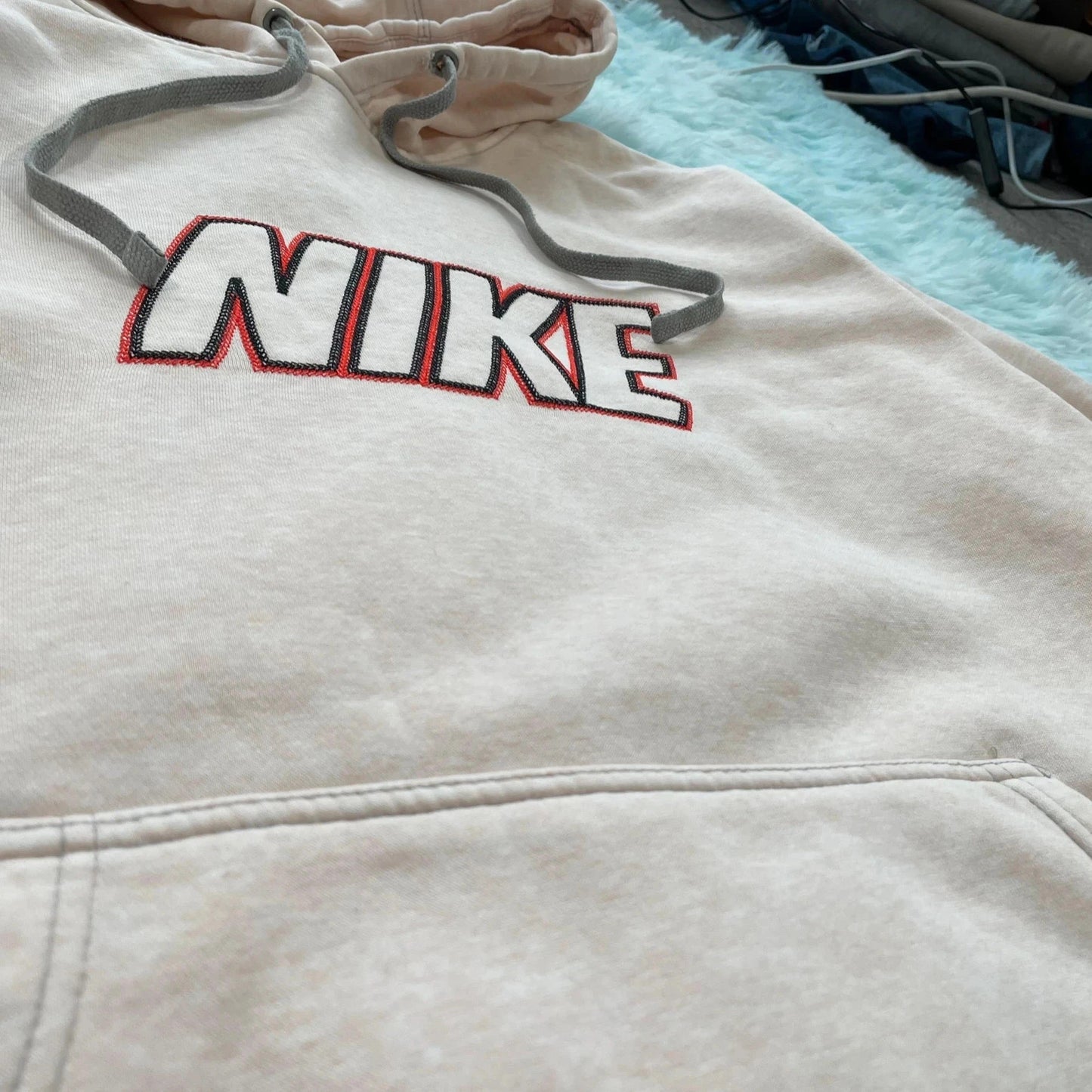 Light Rose Pink Nike Club Hoodie Spellout - Large