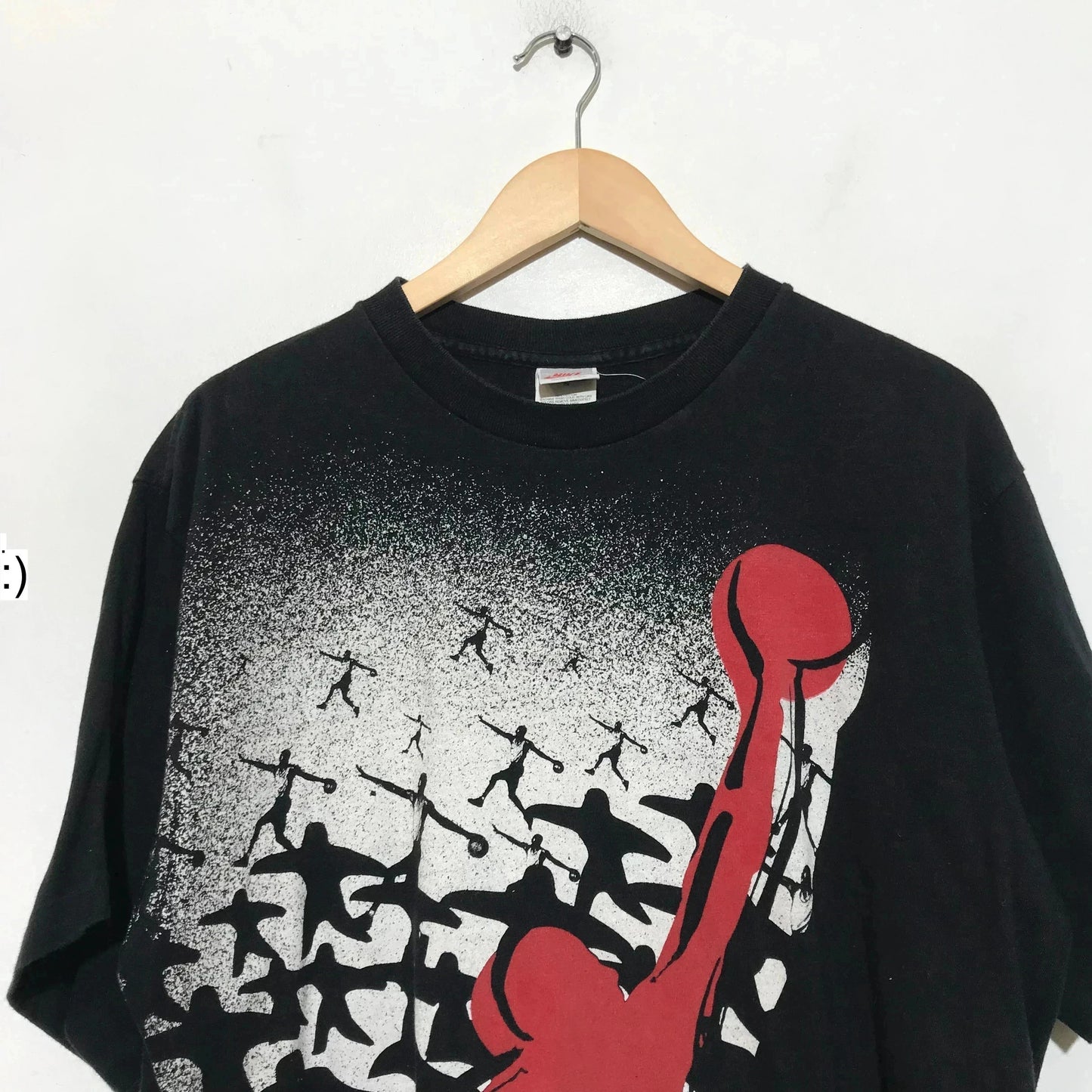 Vintage 1980s Black Nike Jordan Graphic T Shirt AOP - Medium