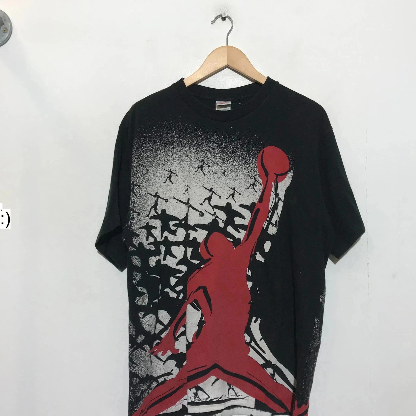 Vintage 1980s Black Nike Jordan Graphic T Shirt AOP - Medium