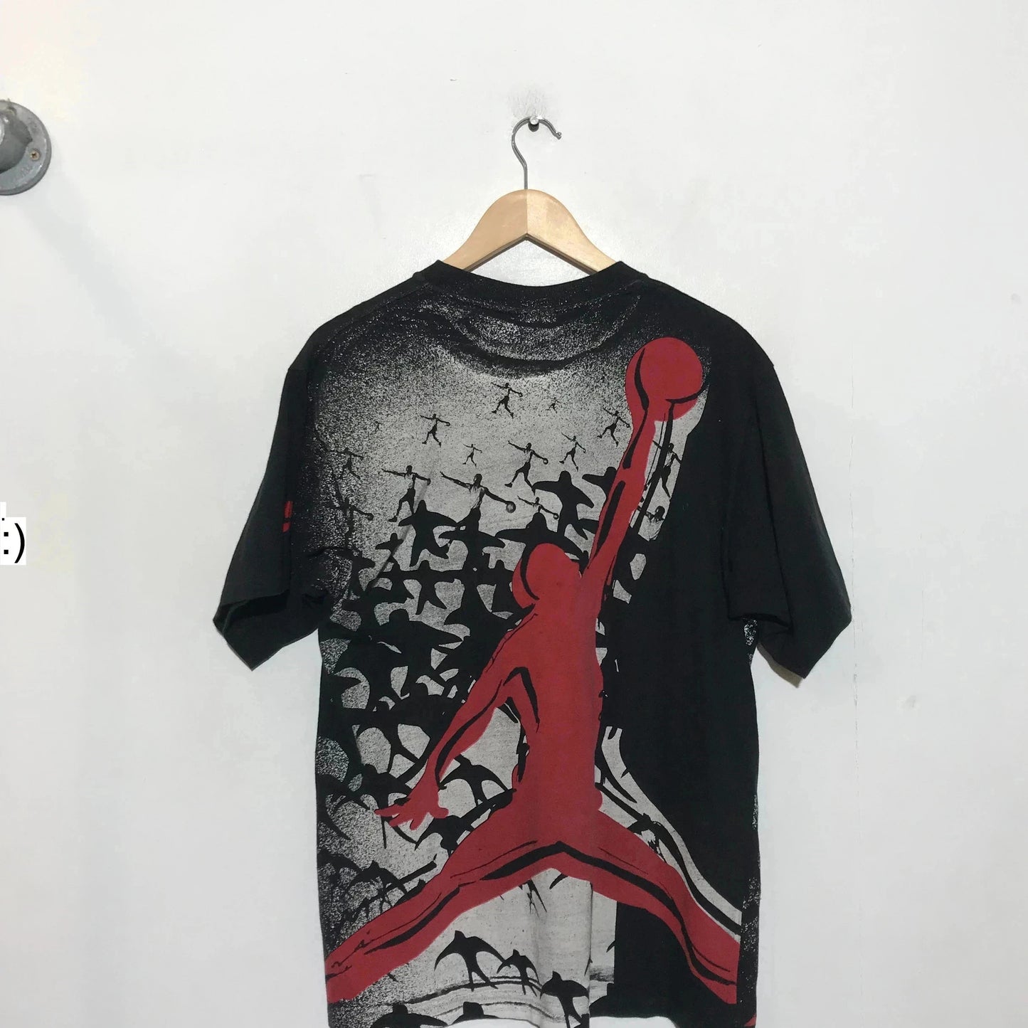 Vintage 1980s Black Nike Jordan Graphic T Shirt AOP - Medium