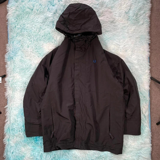 Black Fred Perry Jacket Coat Fleece Lined - Large