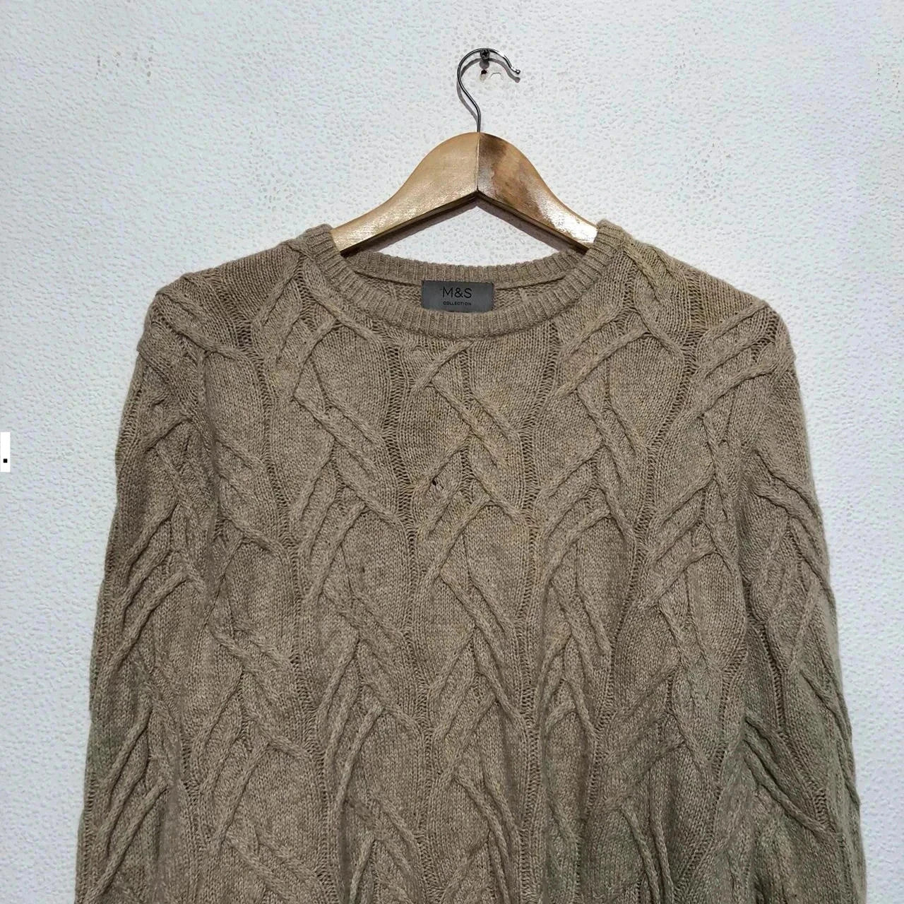 Beige M&S Cable Knit Knitted Jumper Merino & Alpaca Wool - XL