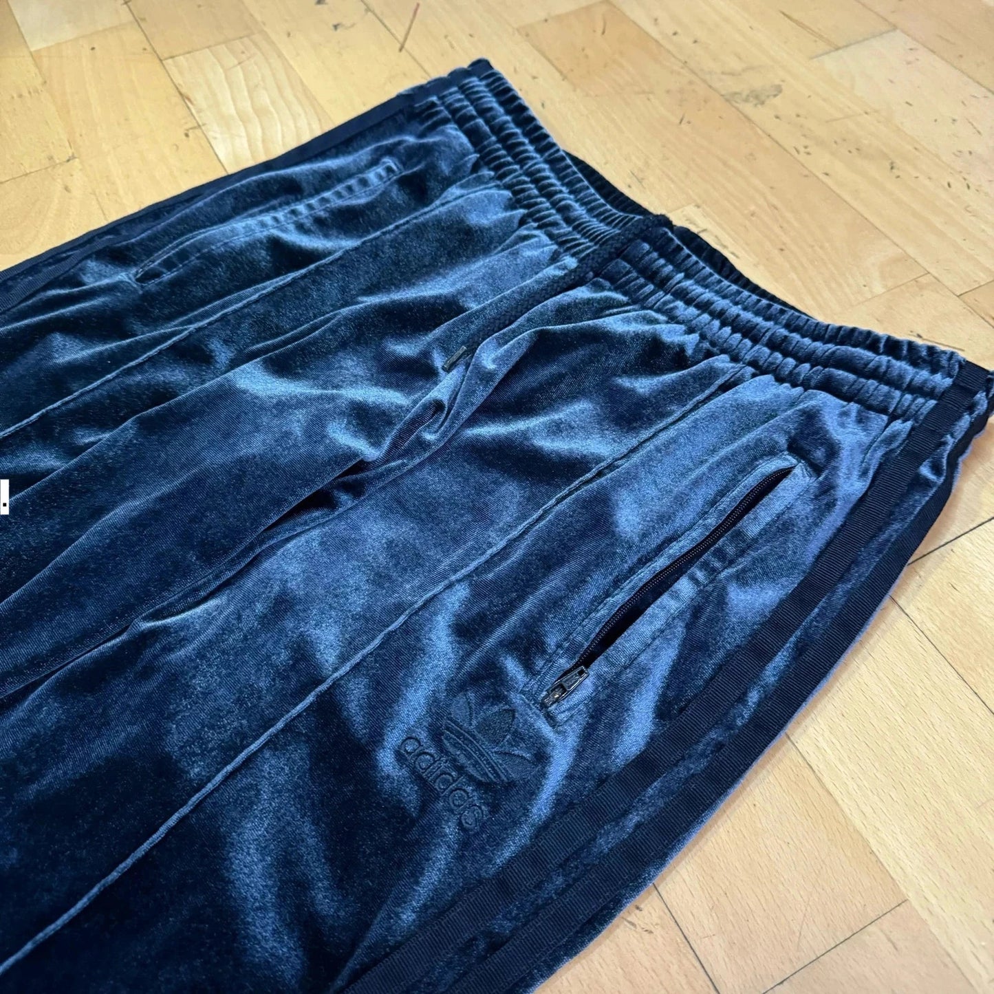 Dark Navy Adidas Velour Tracksuit Bottoms - Size 8