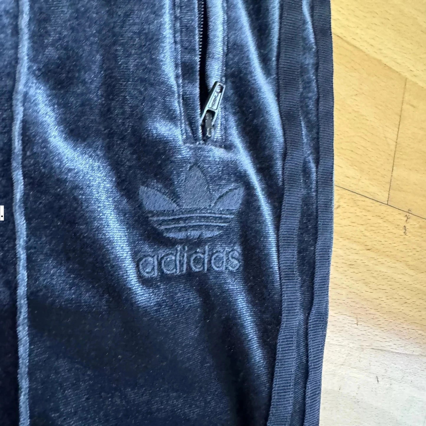 Dark Navy Adidas Velour Tracksuit Bottoms - Size 8