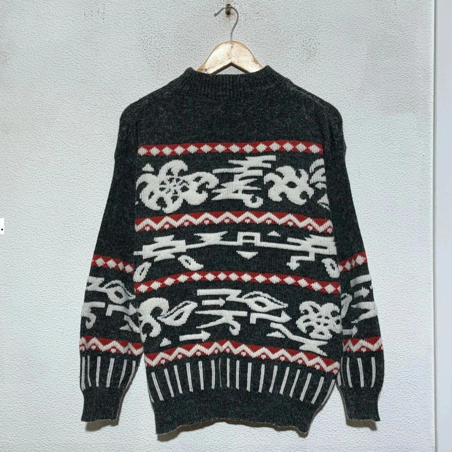 Vintage 90s Grey Patterned Knitted Jumper - Medium