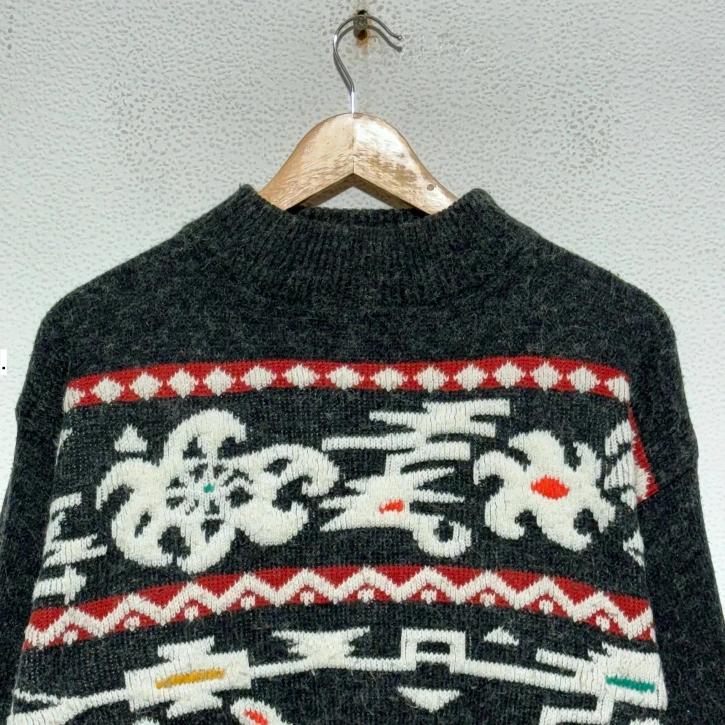 Vintage 90s Grey Patterned Knitted Jumper - Medium