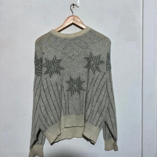 Vintage 90s Grey Knitted Jumper Winter Patterned - large