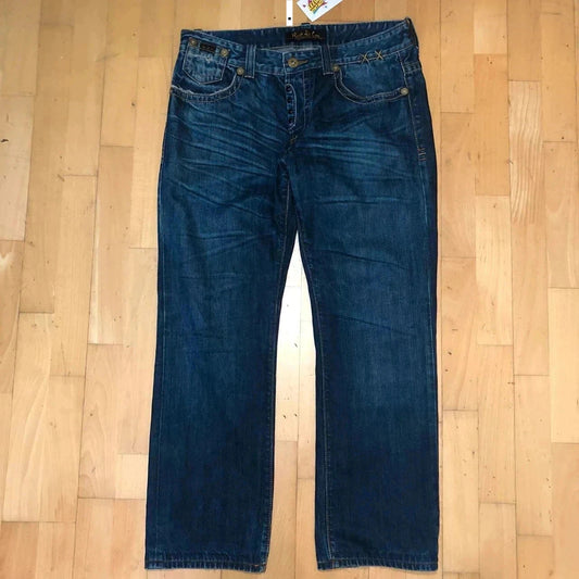Vintage 00s Blue Rivet de Cru Baggy Jeans Straight Leg - 36W 32L