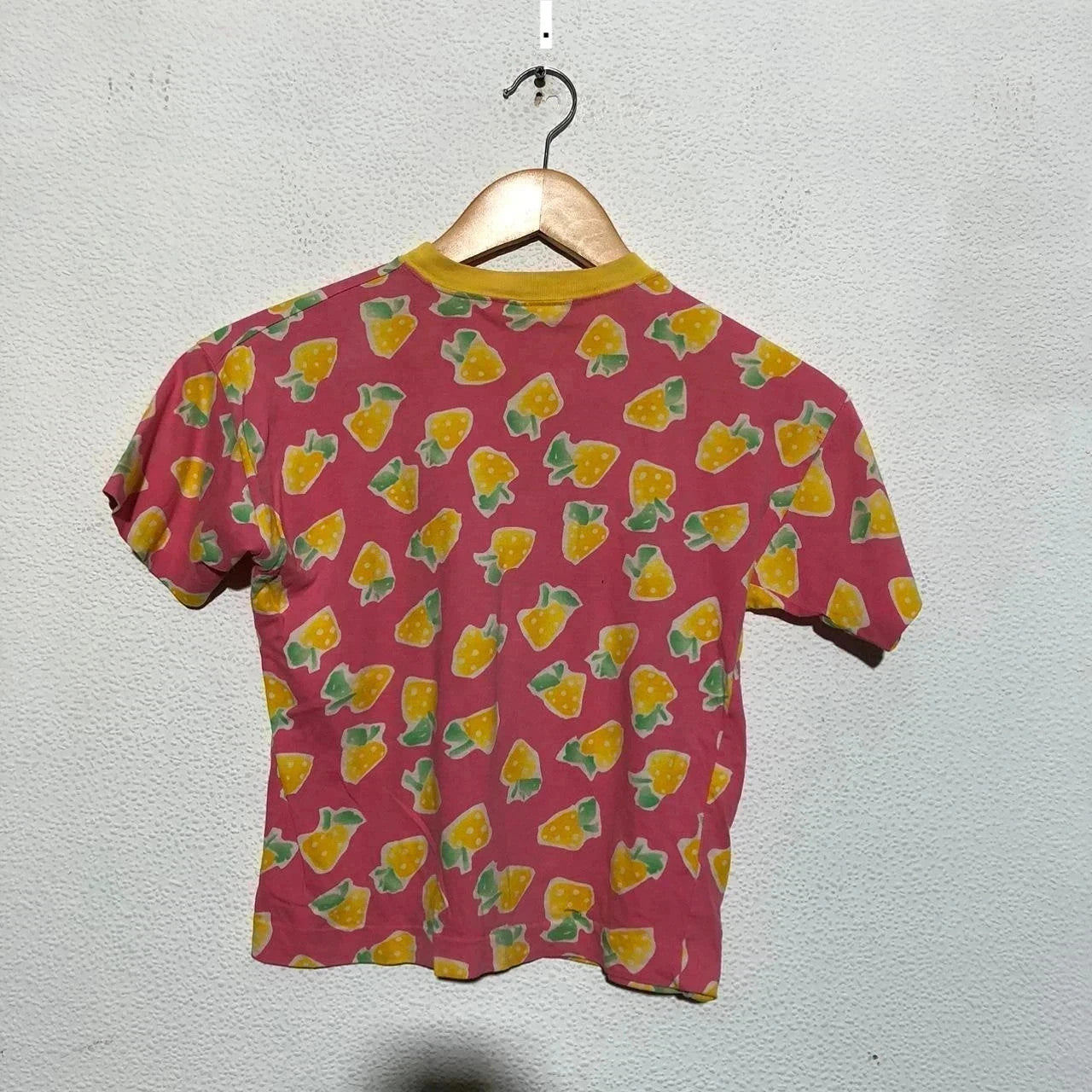Vintage 80s Pink Benetton Baby Tee Lemon Print - Medium