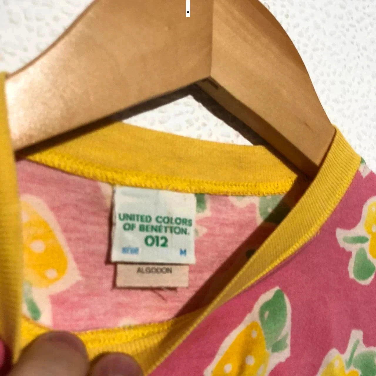 Vintage 80s Pink Benetton Baby Tee Lemon Print - Medium