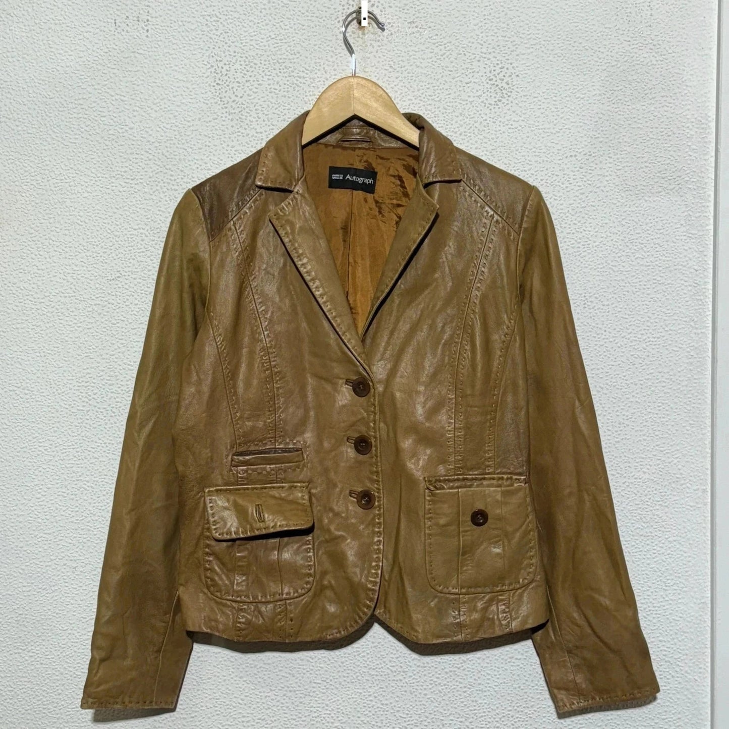Vintage Y2K Brown M&S Leather Blazer Jacket - UK10