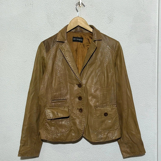 Vintage Y2K Brown M&S Leather Blazer Jacket - UK10