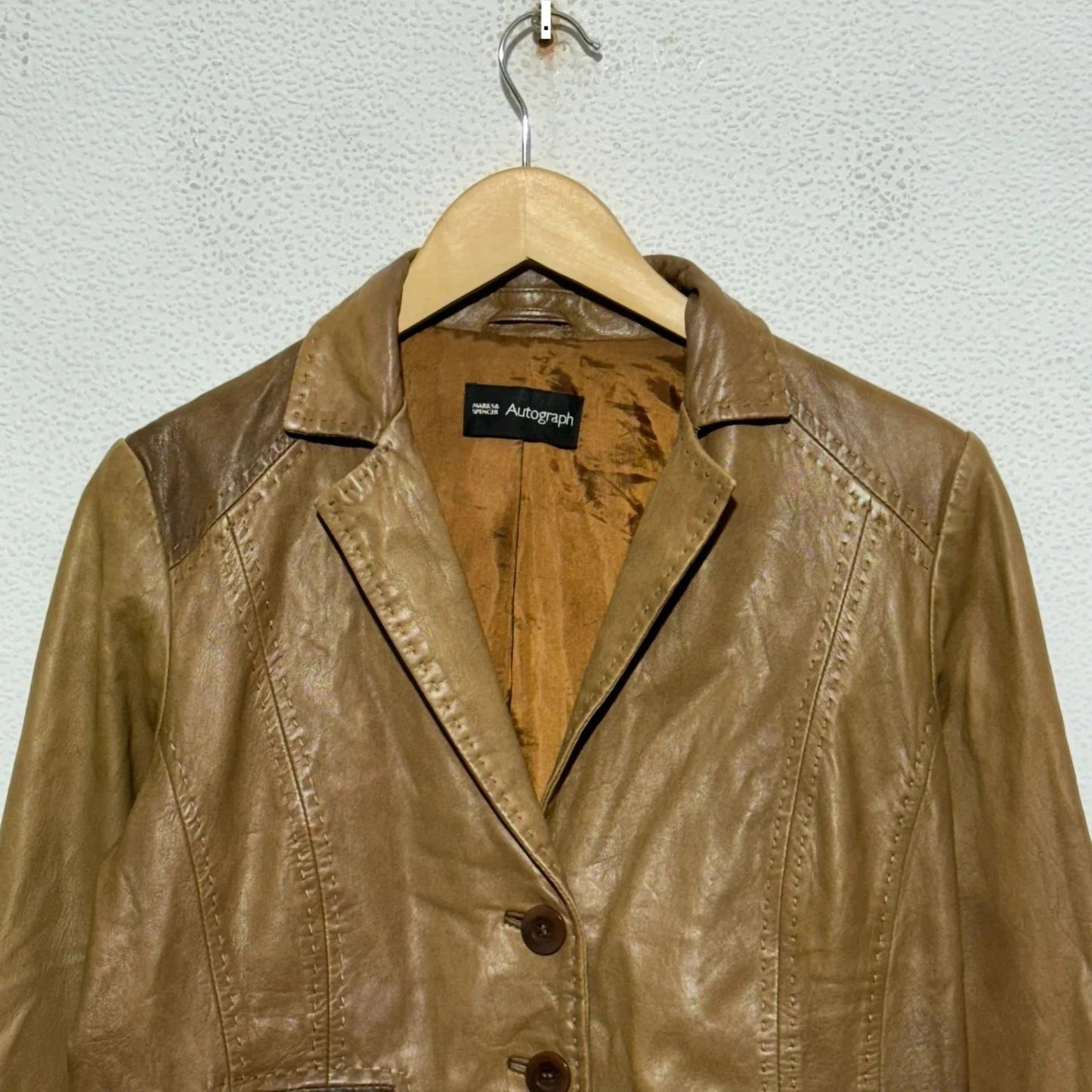 Vintage Y2K Brown M&S Leather Blazer Jacket - UK10