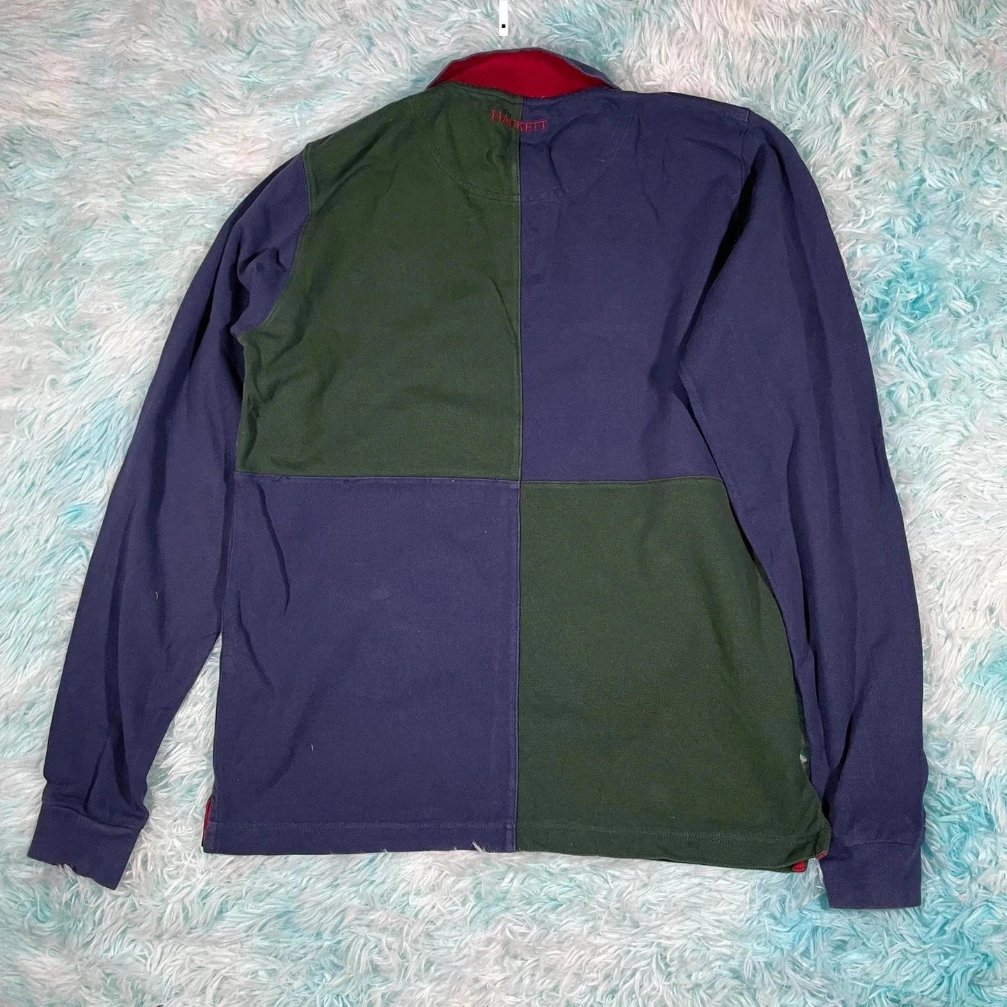 Navy & Green Hackett Polo Shirt Long Sleeve - Small