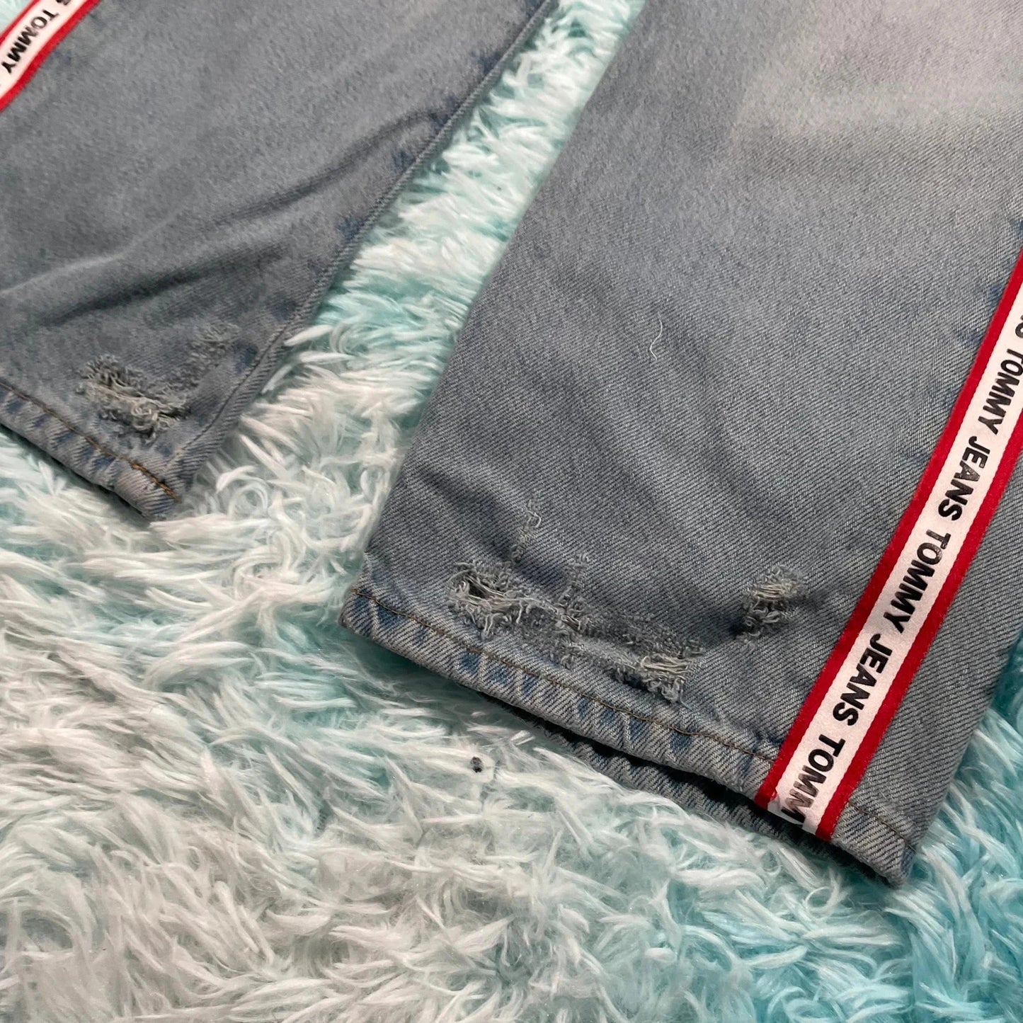 Blue Tommy Jeans Slim Boyfriend Cropped Jeans Taped - 30W 30L