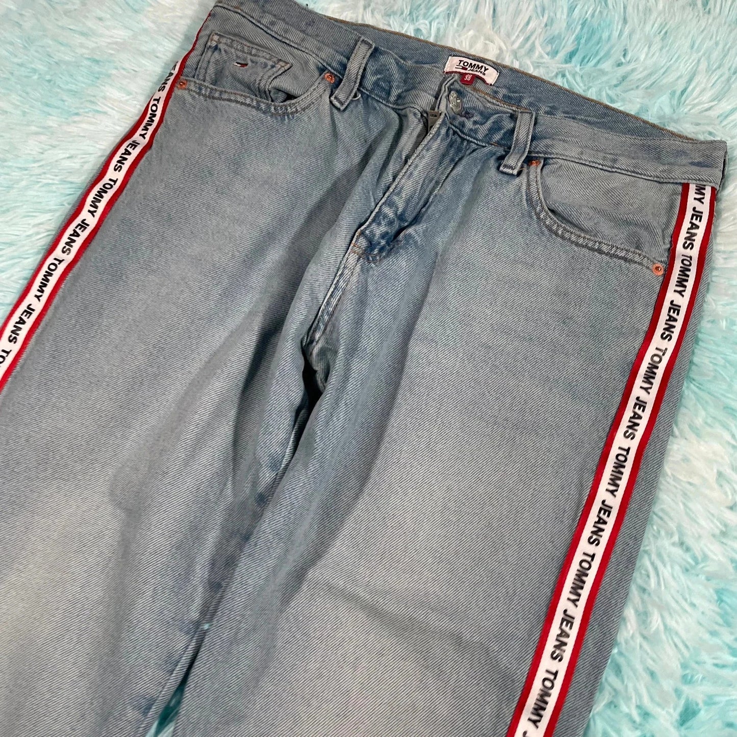 Blue Tommy Jeans Slim Boyfriend Cropped Jeans Taped - 30W 30L