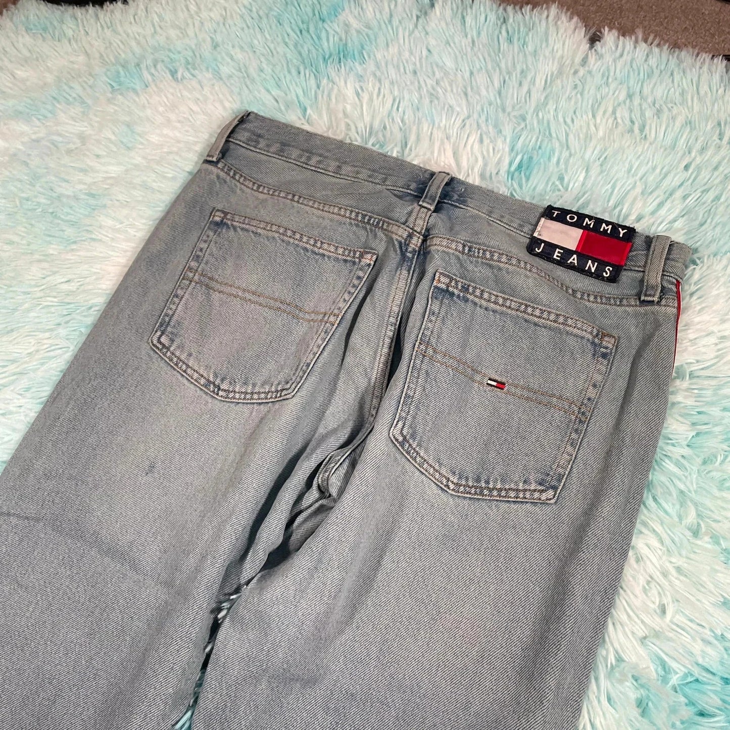 Blue Tommy Jeans Slim Boyfriend Cropped Jeans Taped - 30W 30L