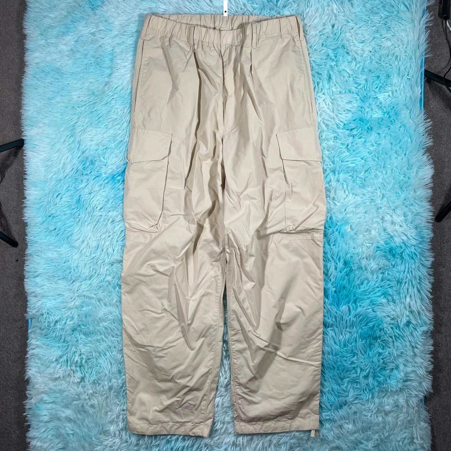 Beige Uniqlo Parachute Pants Nylon Cargo Bottoms - Medium