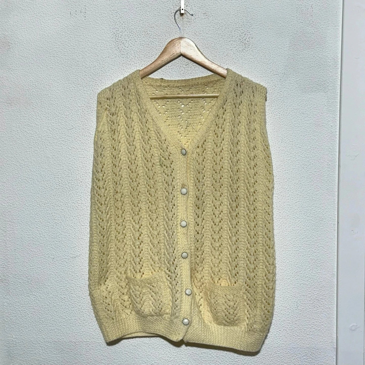 Vintage 90s Cream Sweater Vest Cardigan - Small