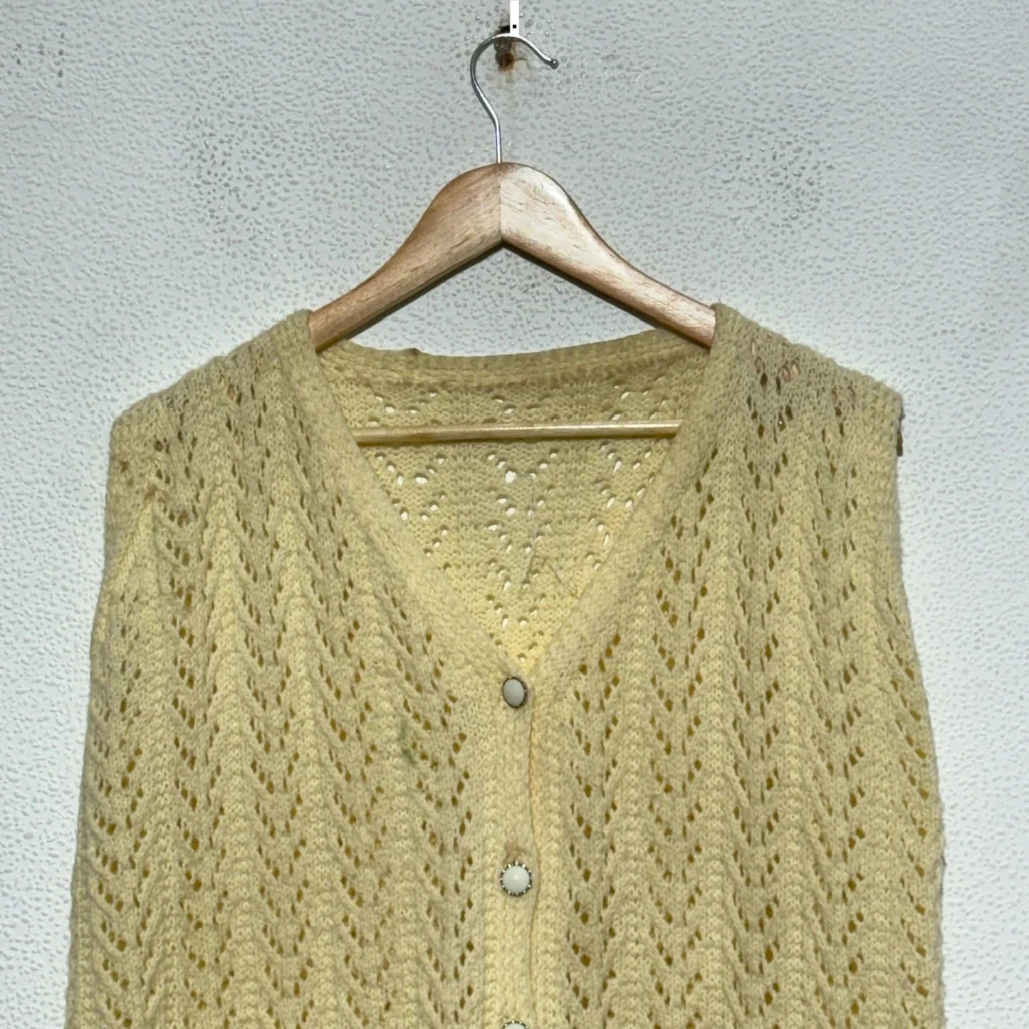 Vintage 90s Cream Sweater Vest Cardigan - Small
