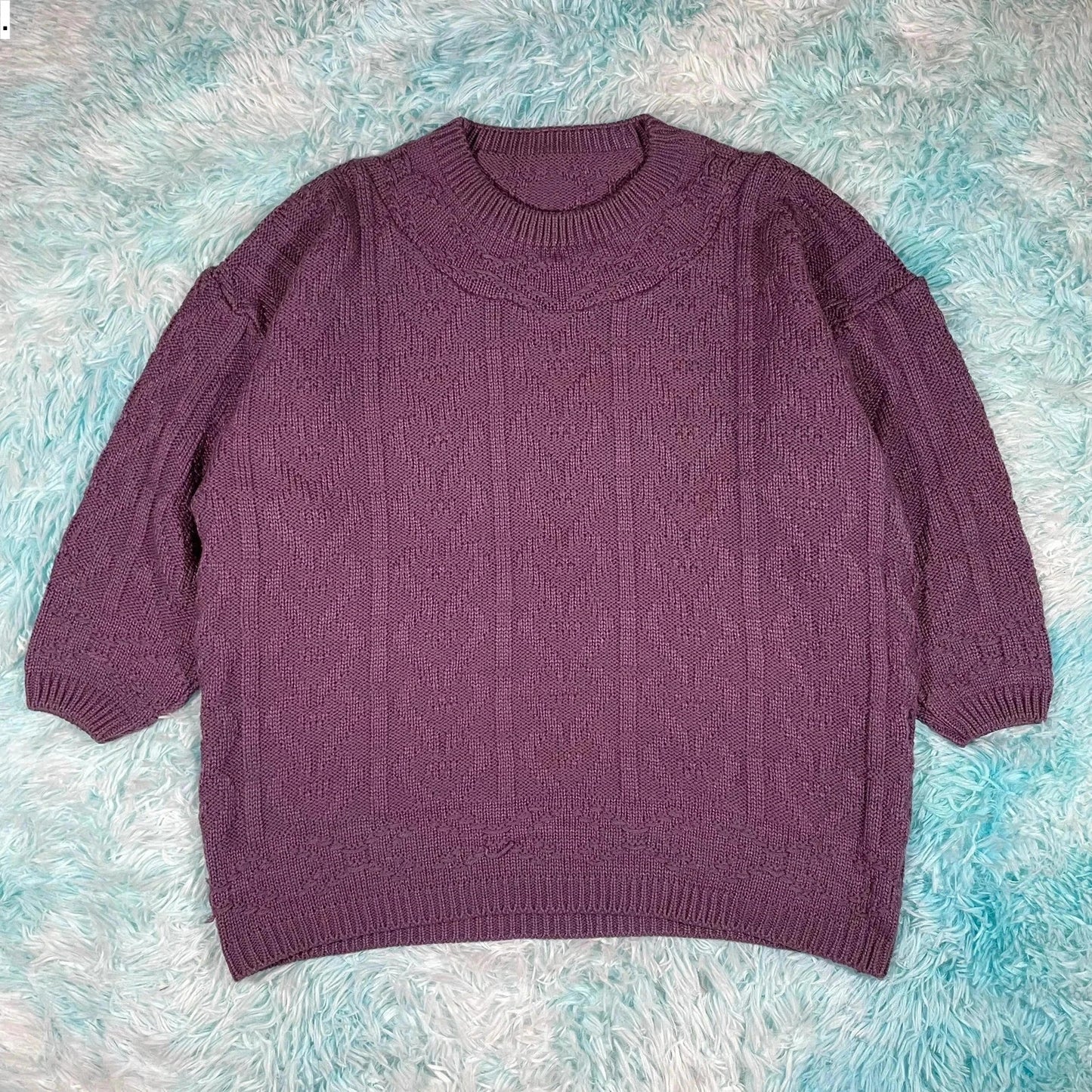 Vintage 80s Purple Patterned Knitted Jumper - Size 12