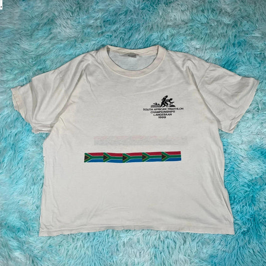 Vintage 90s White Triathlon Graphic T Shirt - Medium