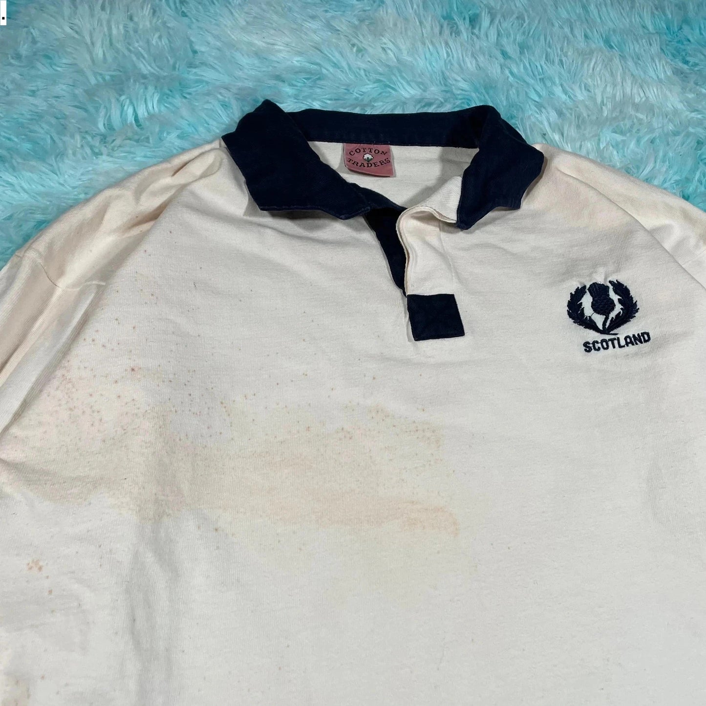 Vintage 80s White Scotland Rugby Shirt Cotton Traders - Large