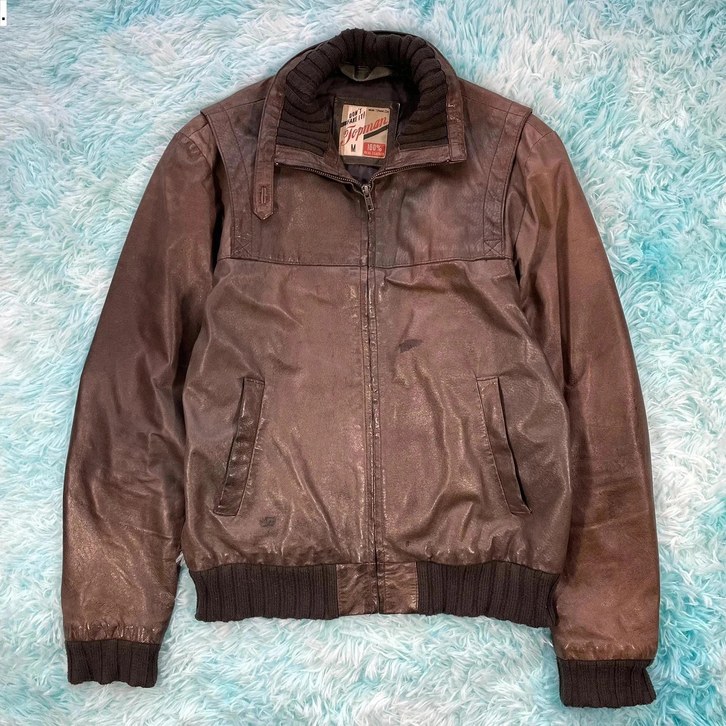 Vintage 00s Fitted Leather Jacket Topman - Medium