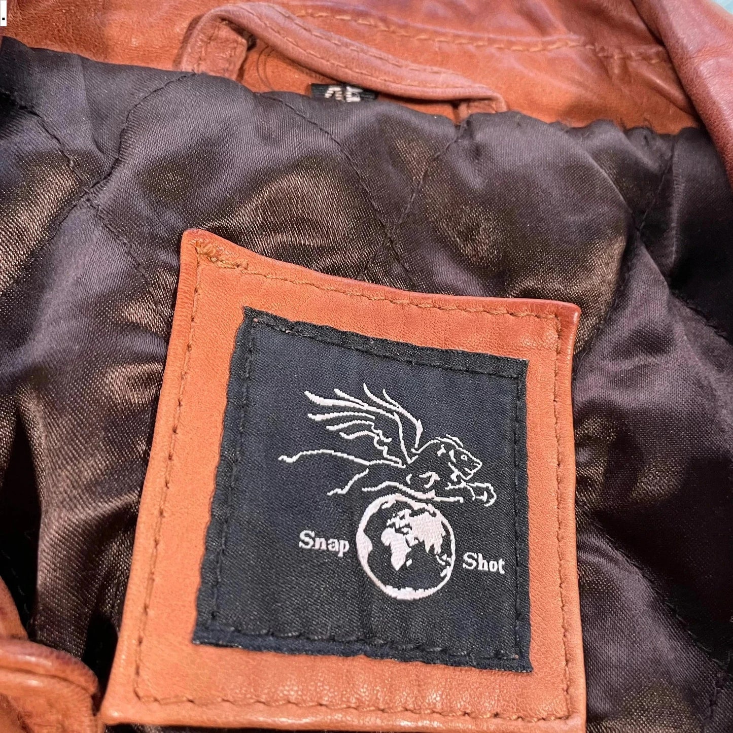 Vintage Brown Snapshot Leather Jacket - XL