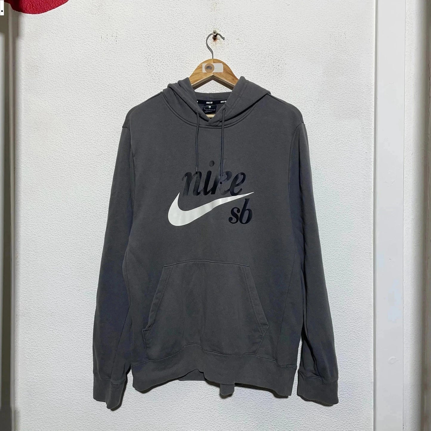 Grey Nike Sb Hoodie Print Logo - Large