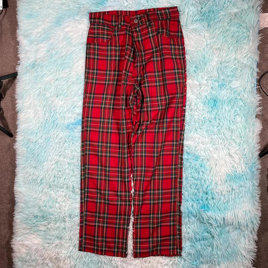 Vintage 90s Red Tartan Golf Trousers - 32W 32L