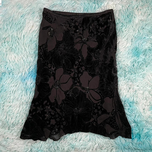 Vintage 00s Black Floral Patterned Skirt East - Size 10
