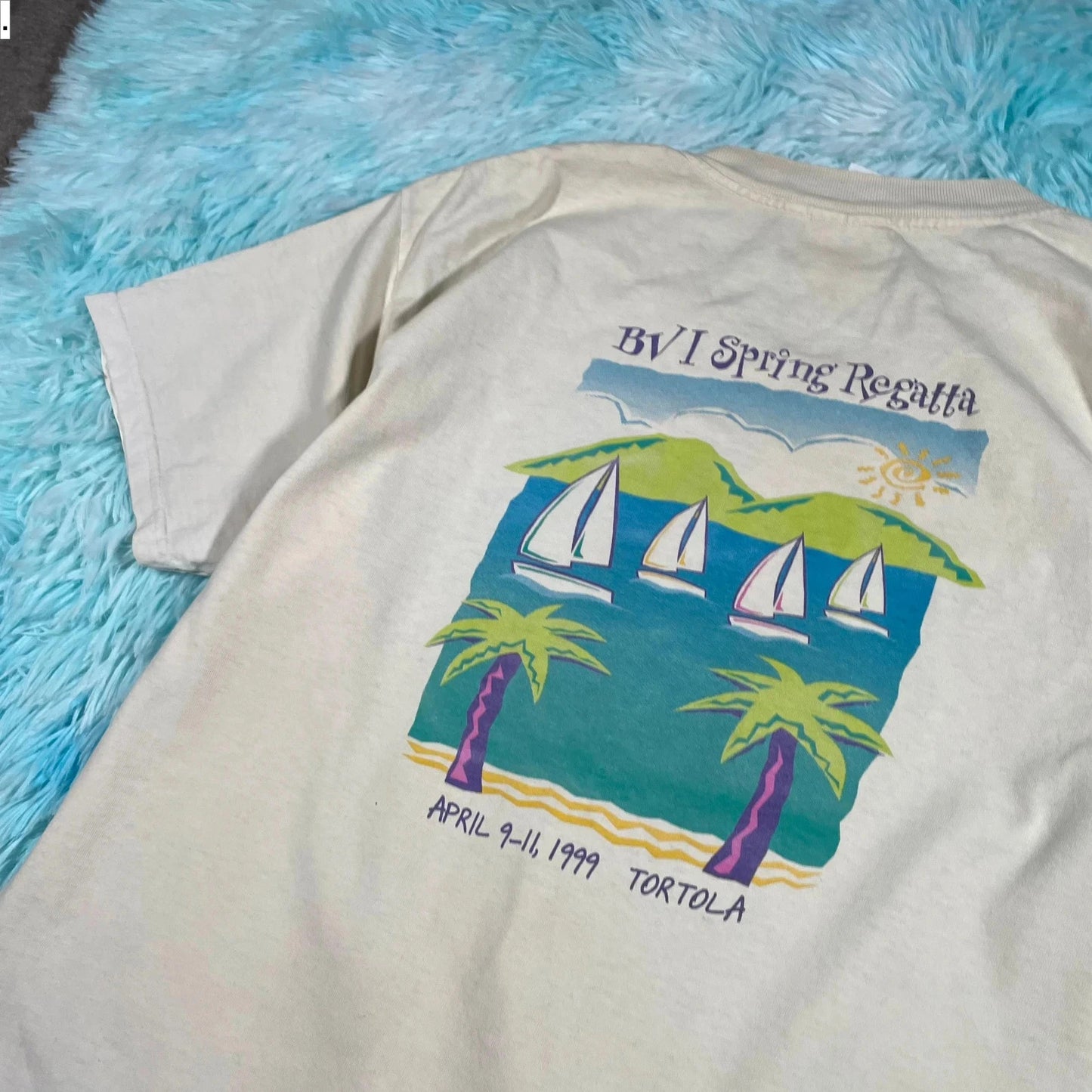 Vintage 1999 White Tortola Sailing Regatta Graphix T Shirt - Large