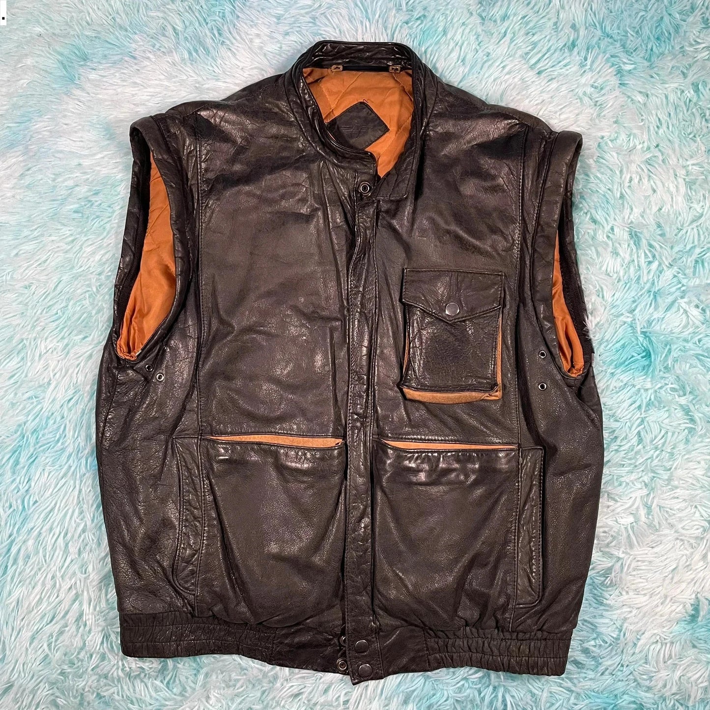 Vintage 90s Black Leather Vest Jacket - Large