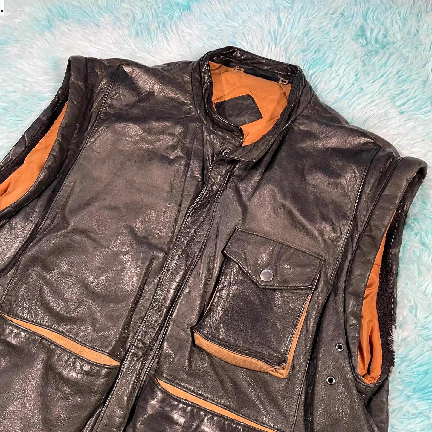 Vintage 90s Black Leather Vest Jacket - Large