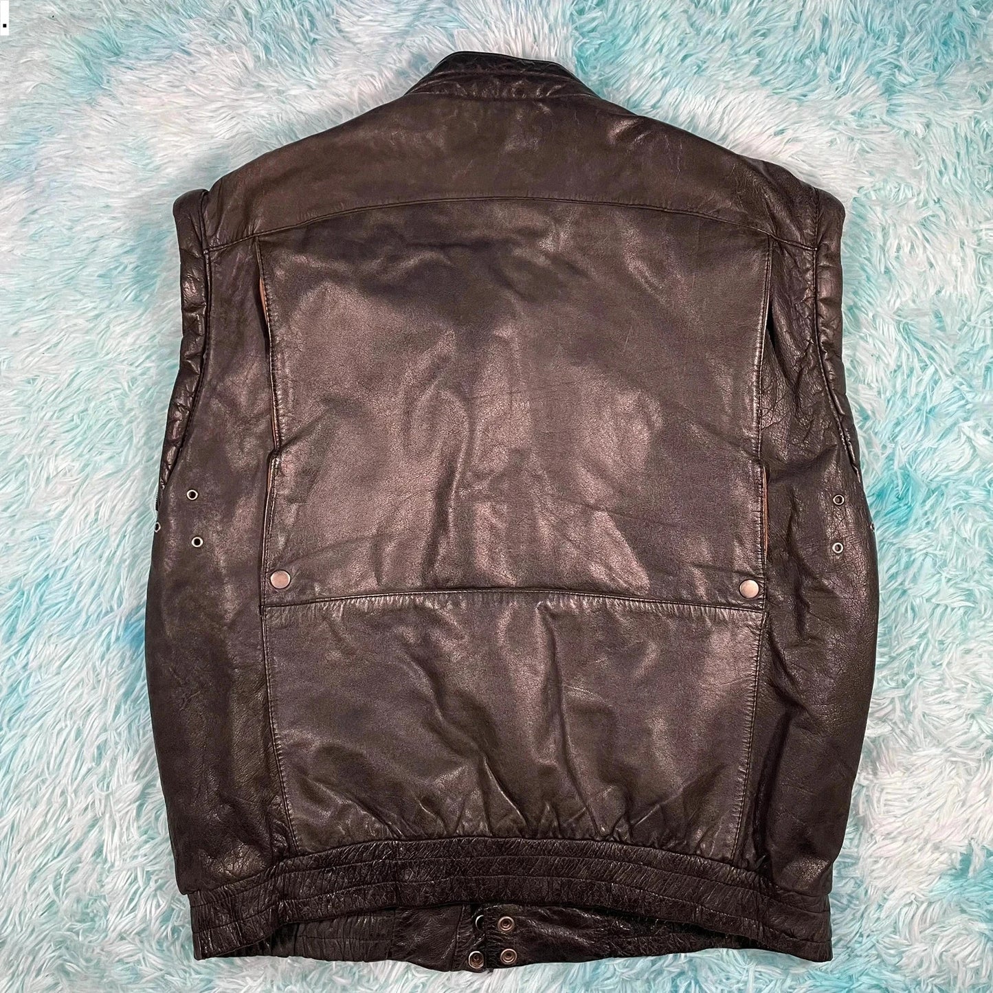 Vintage 90s Black Leather Vest Jacket - Large